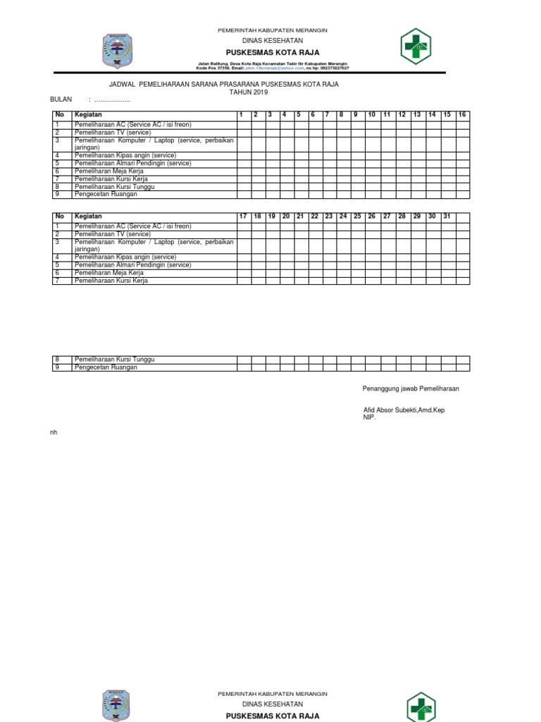 Jadwal Pemeliharaan Sarpras | PDF