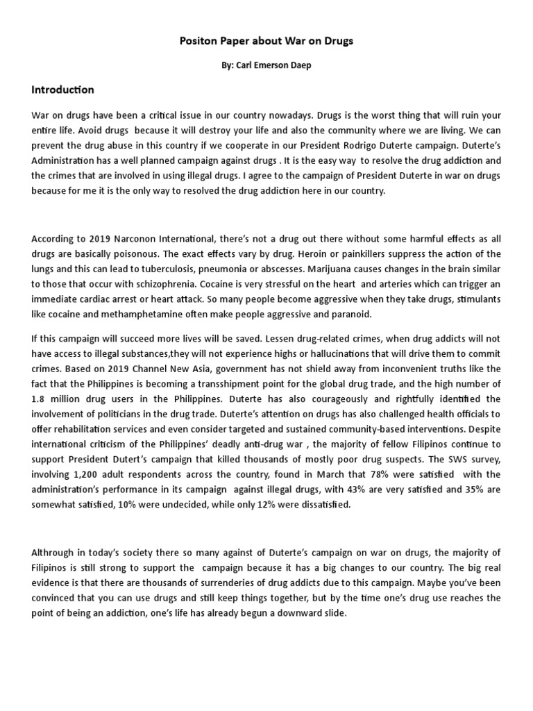 Positon Paper About War On Drugs PDF Rodrigo Duterte War On Drugs