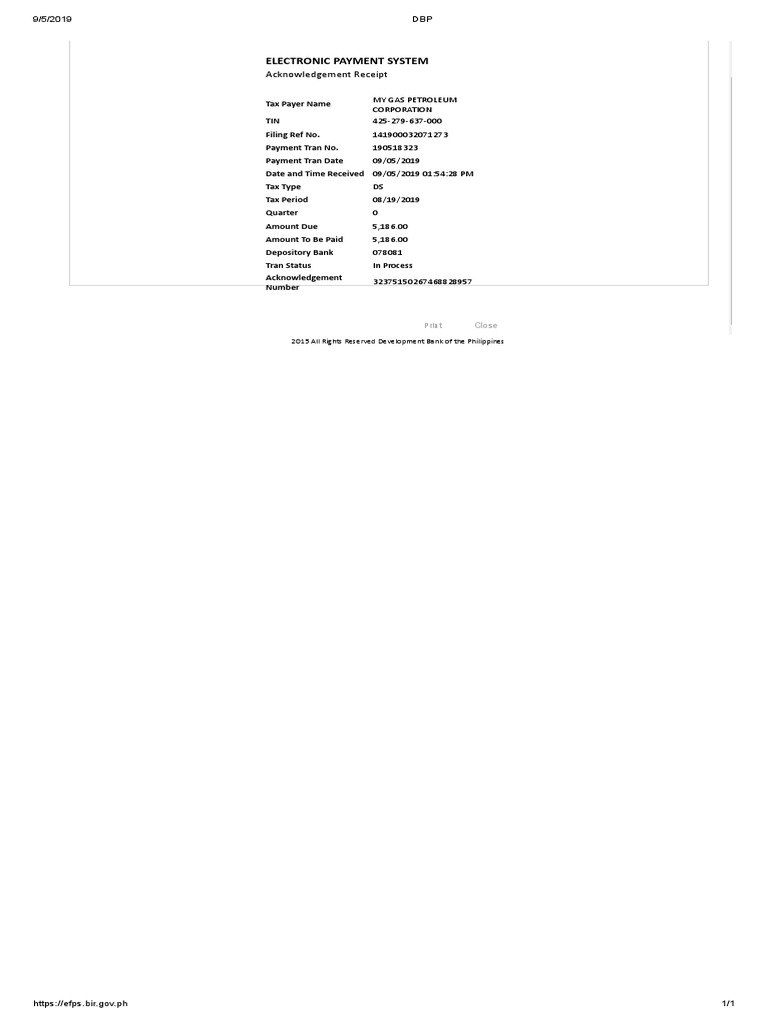 DBP Electronic Payment Acknowledgment Receipt | PDF