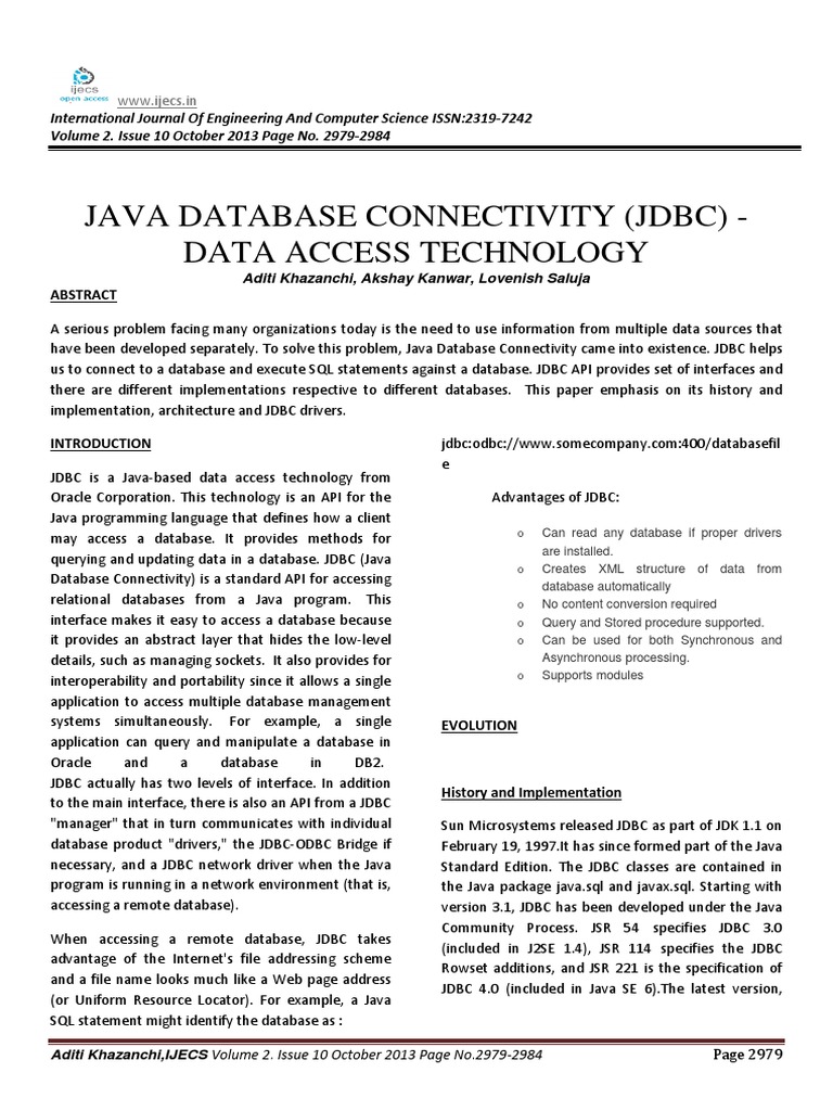 JDBC: Java Database Connectivity Guide | PDF | Databases | Computer ...