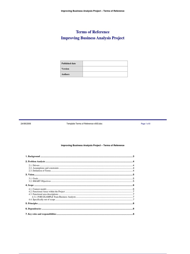 Template Terms of Reference v003 | Business Analysis | Business