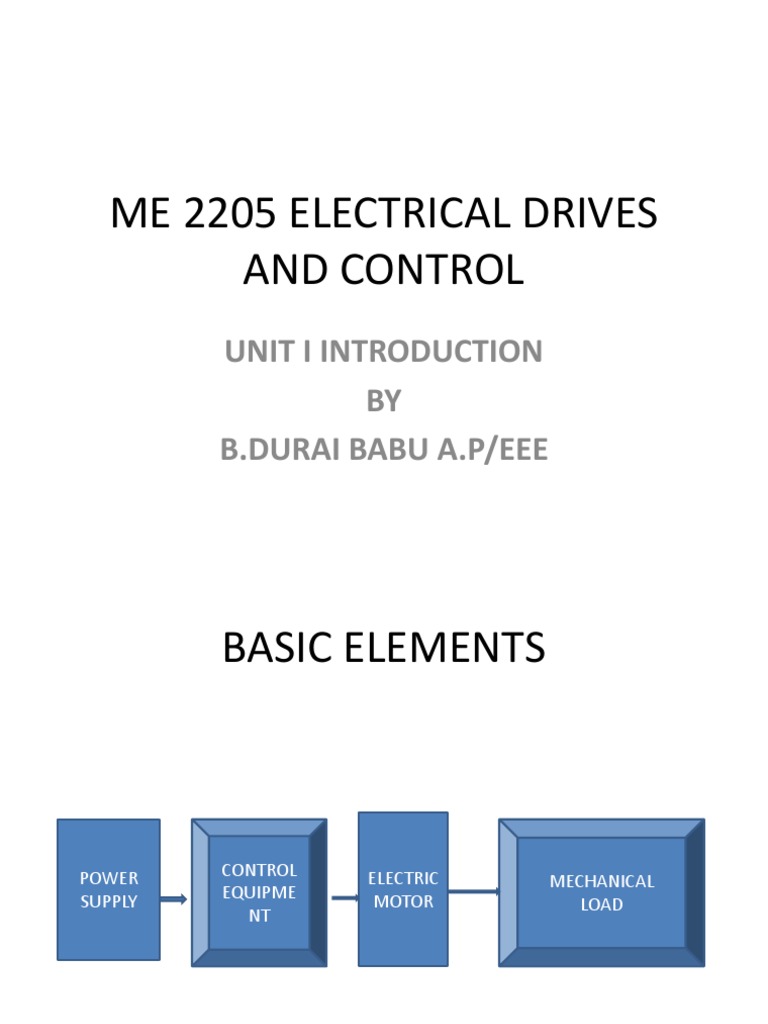 Me 2205 Electrical Drives and Control Unit I Introduction BY B.Durai Babu A.P/Eee Download