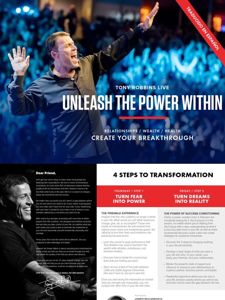TONY ROBBINS Unleash The Power Within Brochure | PDF | Self-Improvement