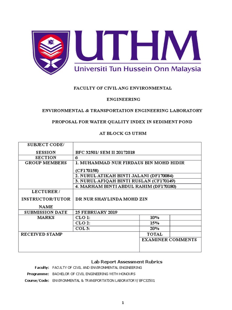 Lab Report Assessment Rubrics PDF Filtration Ph