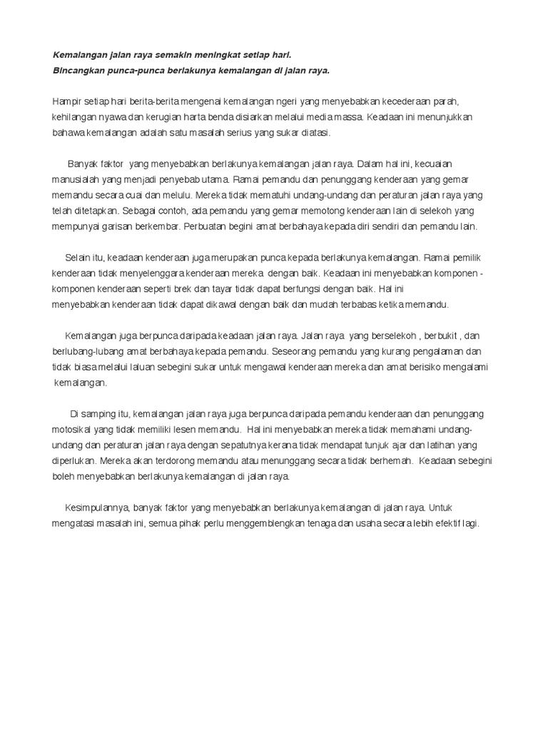 Kemalangan Jalan Raya Semakin Meningkat Setiap Hari Pdf