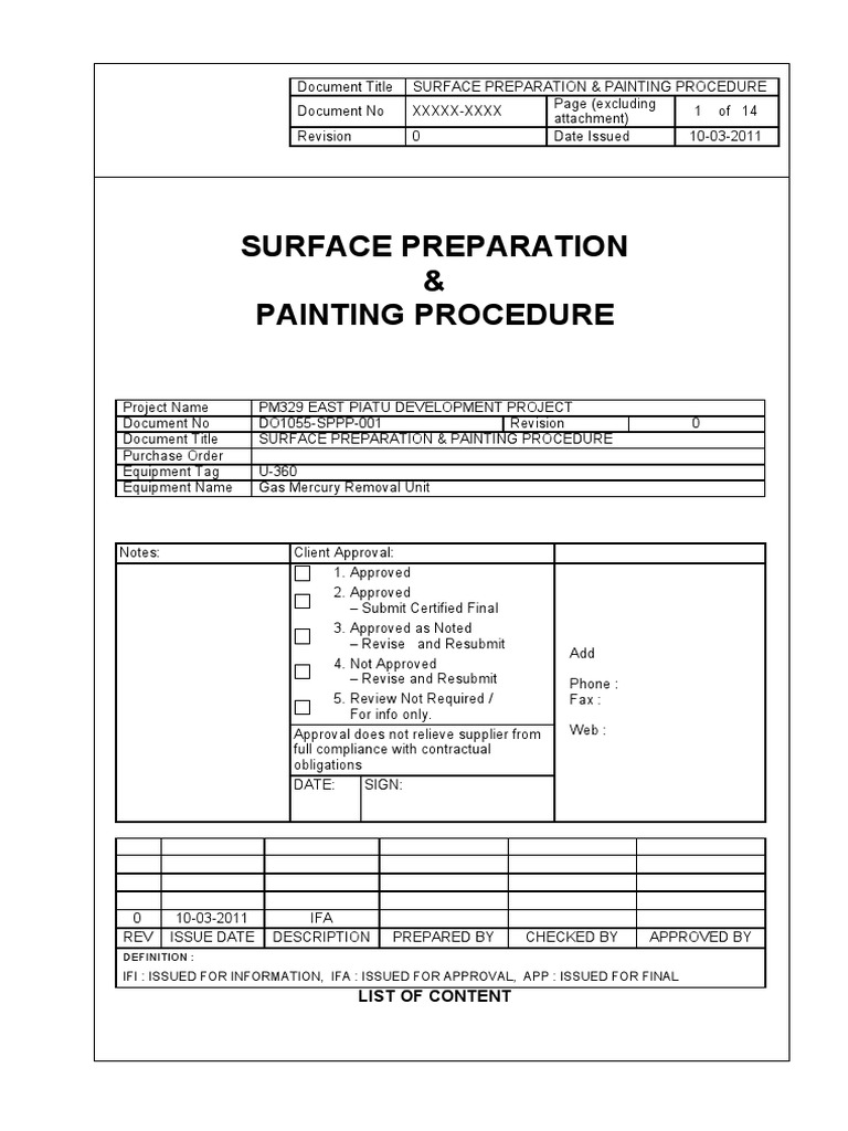 Surface Preparation & Painting Procedure List Of Content Paint Abrasive