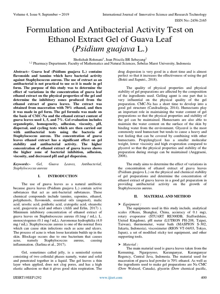 Antibacterial Gel from Guava Leaf Extract | PDF | Gel | Ethanol