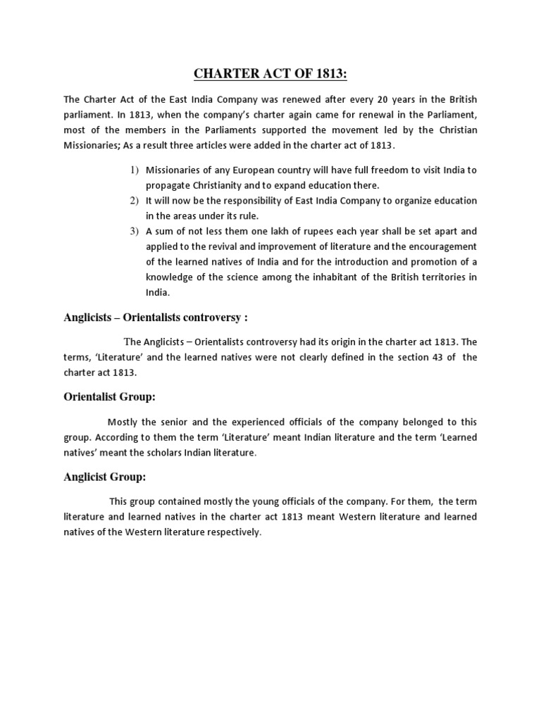Charter Acts Orientalism British Raj