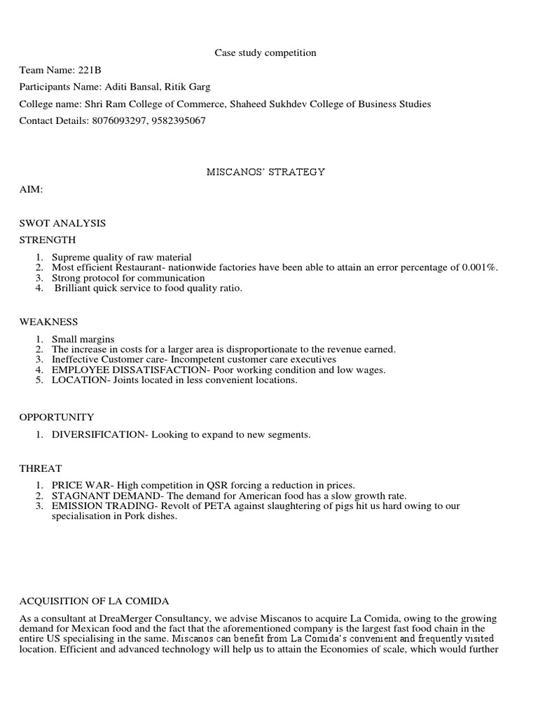 Case Study Competition PDF Mergers And Acquisitions Fast Food