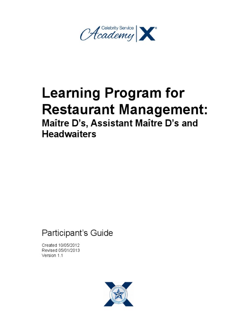 Restaurant Management Learning Program | PDF | Human Resources | Meal