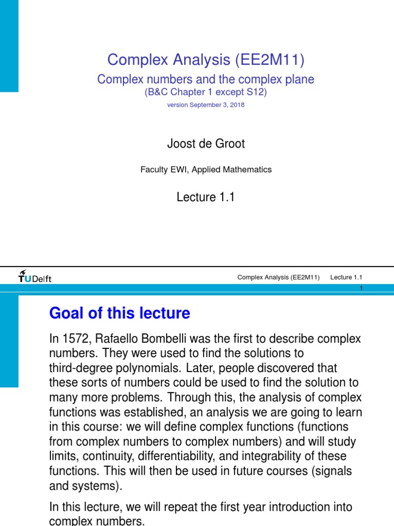 Complex Analysis Slides 1.1 | PDF | Complex Number | Sine