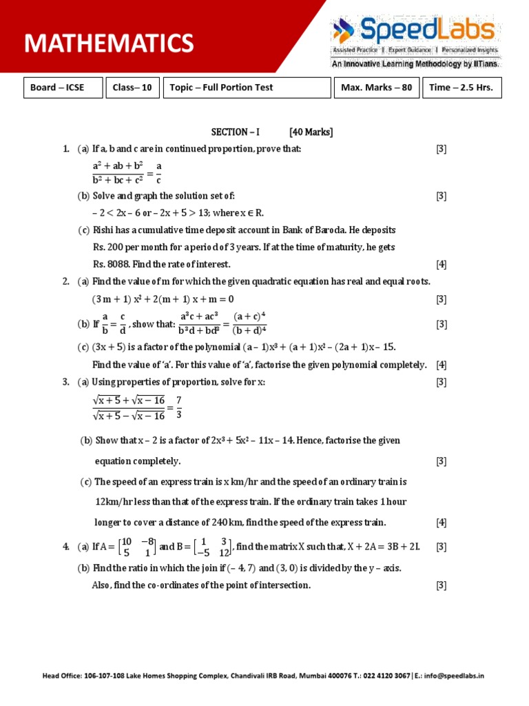 Icse10 Maths Full Portion Test 02 | PDF | Trigonometric Functions | Speed