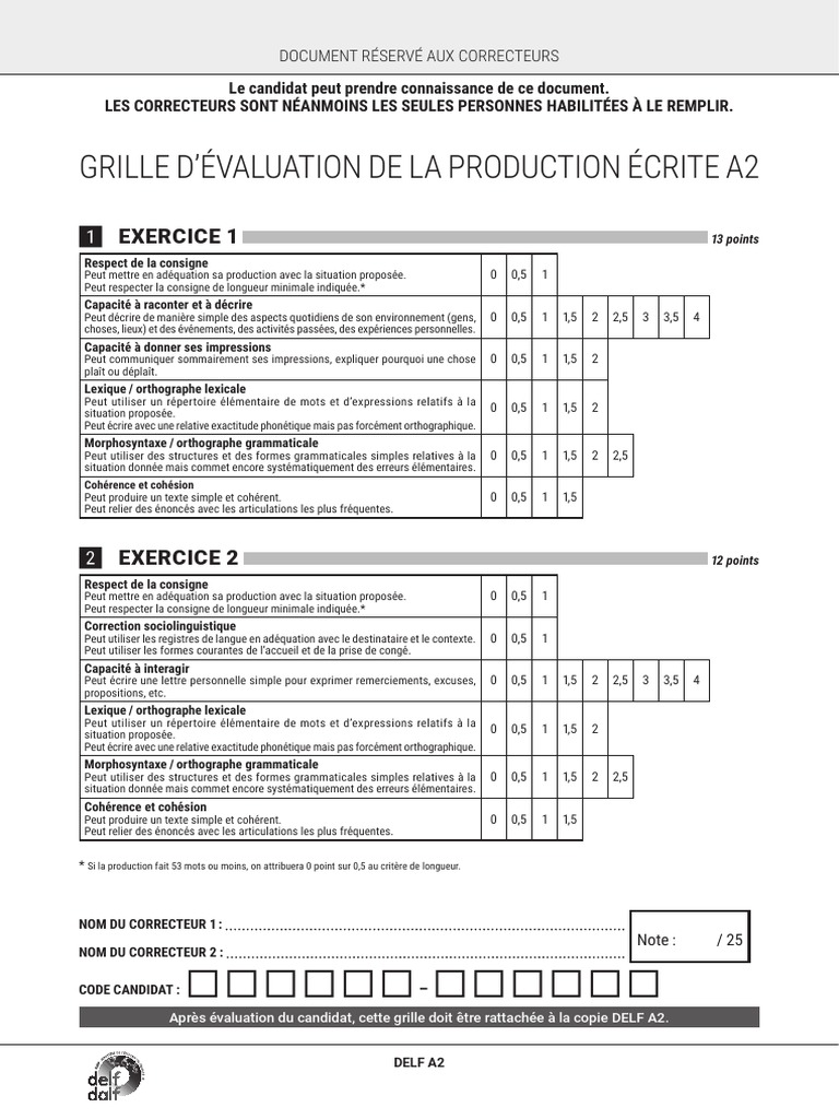 Delf A2 Production Ecrite With Answers Grille Evaluation Production Ecrite Delf A2 TP 2 | PDF | Cognition