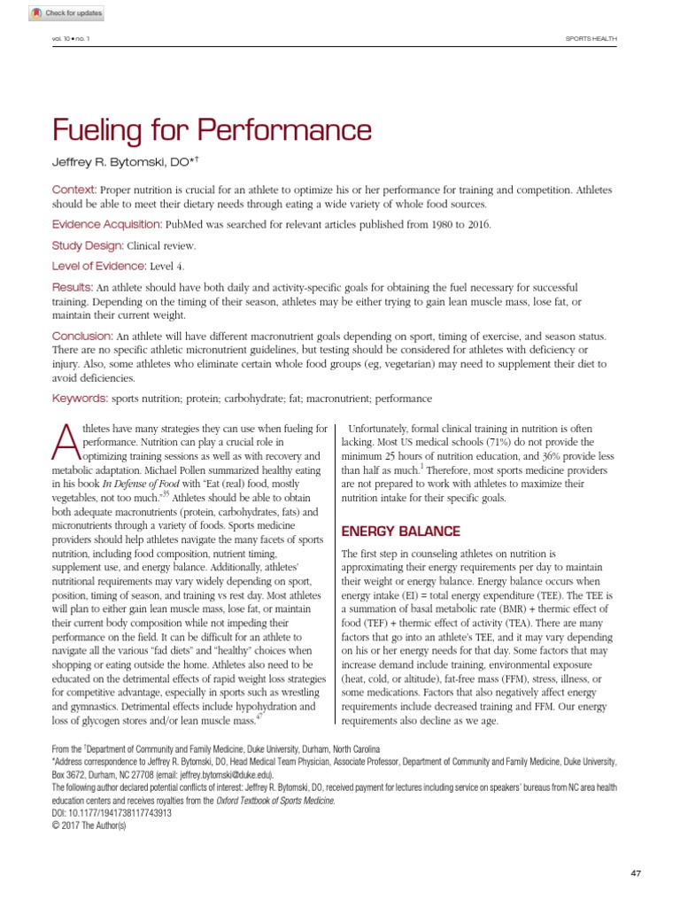 Fueling For Performance Context Evidence Acquisition Study Design