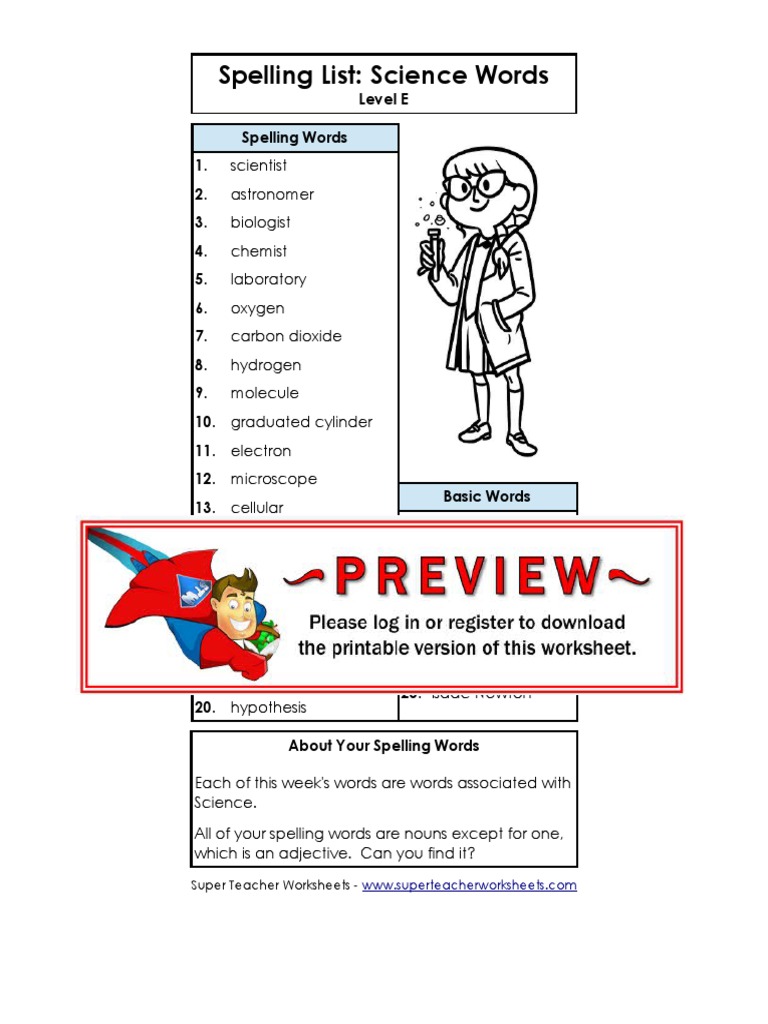 Science Spelling Words List Level E | PDF | Technology & Engineering ...