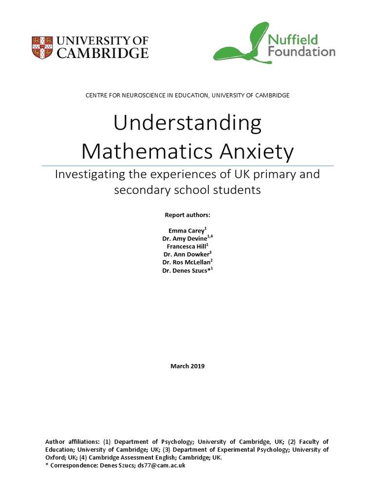Understanding Mathematics Anxiety in UK Students | PDF | Anxiety ...