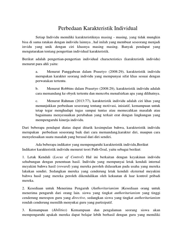 Perbedaan Karakteristik Individual Dana Pdf