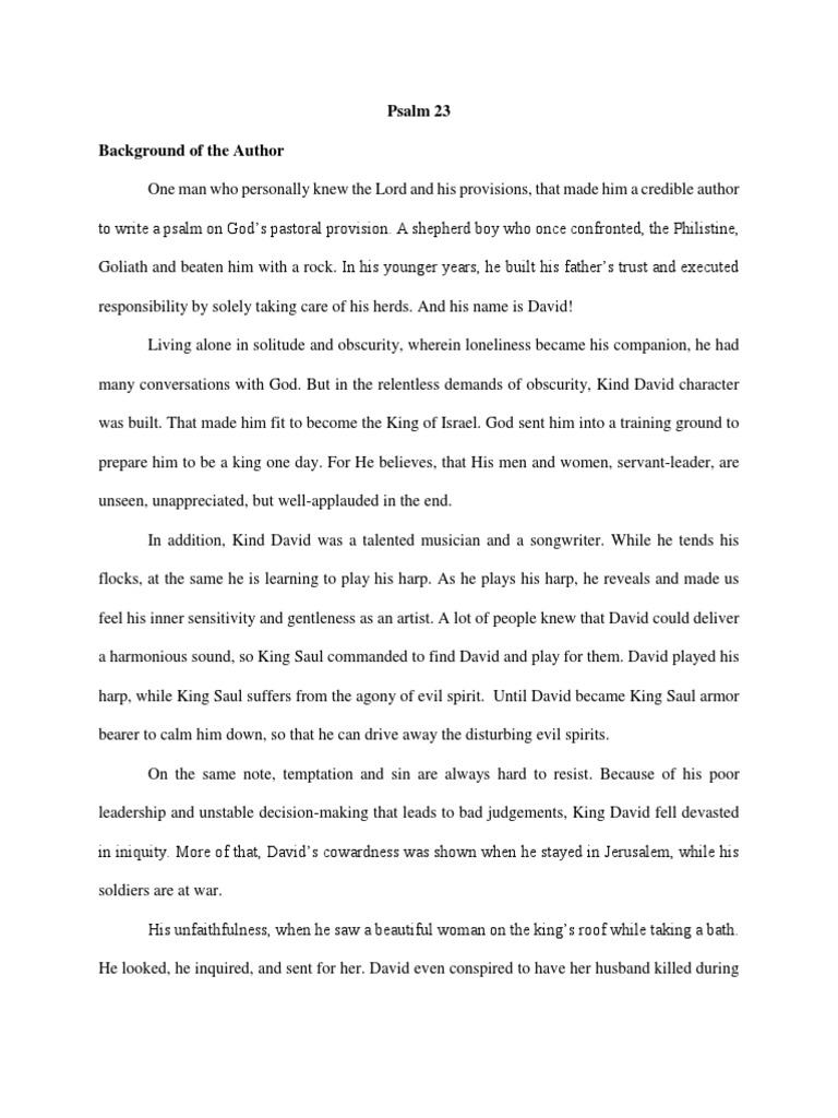 Psalm 23 Background of The Author | PDF | David | Shepherd