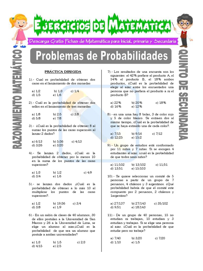 Ejercicios de Probabilidad para Secundaria | PDF | Probabilidad ...