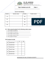 Math Worksheet Topic-Numbers Up To 20 Class - I
