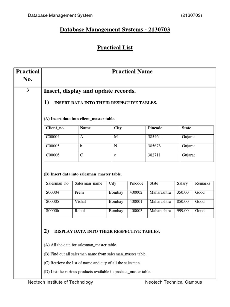 Database Management Systems - 2130703 | PDF