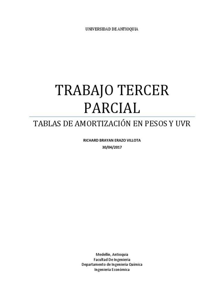 Tablas de Amortización en Pesos y UVR | PDF | Bancario | Deuda
