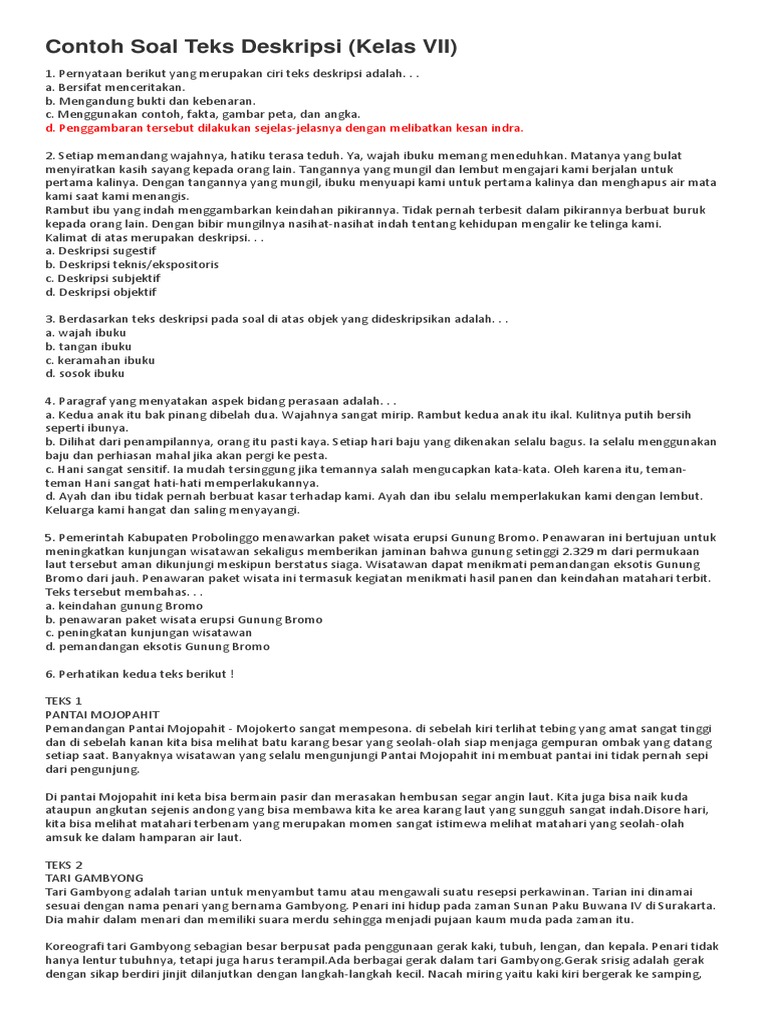 VII Contoh Soal Teks Deskripsi