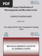 Risk Group Classification of Microorganisms and Bio-Safety Levels