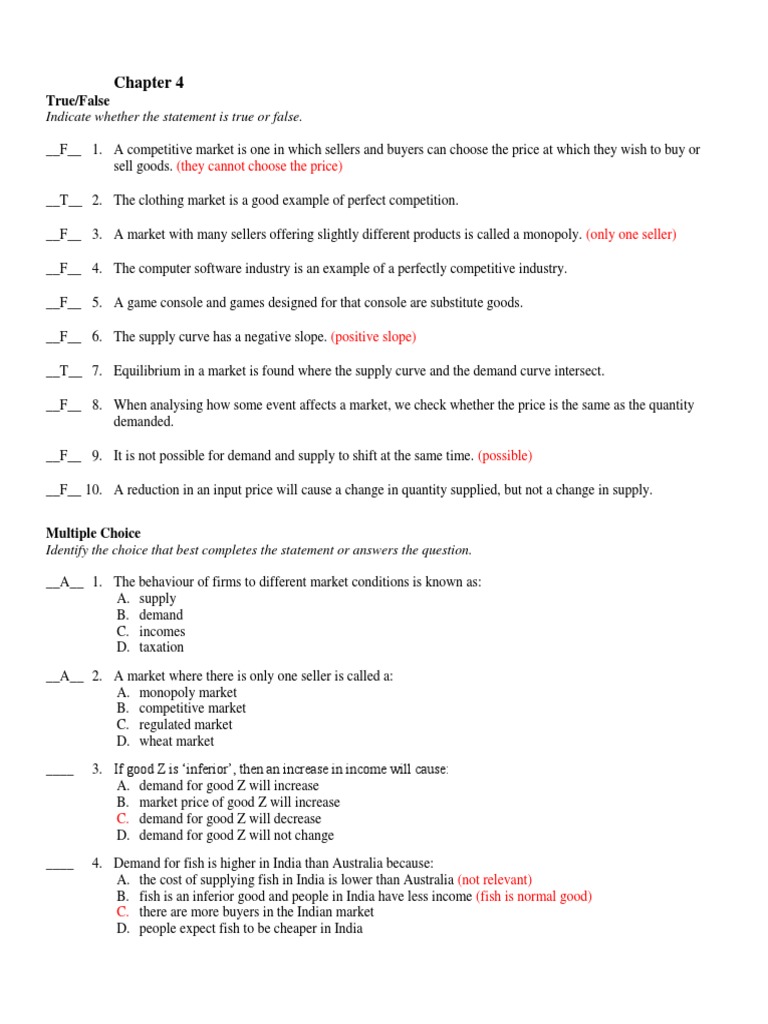 MCQs Chapters 4 6 PDF Supply And Demand Price Elasticity Of Demand