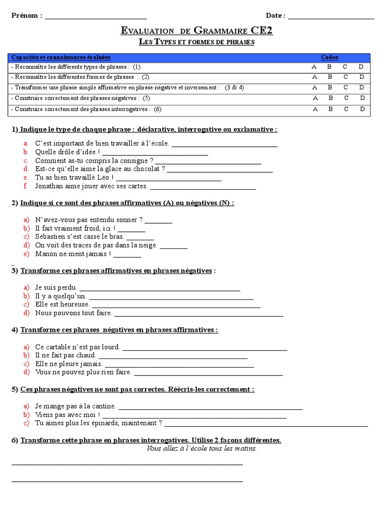 Les Formes De Phrases Exercices Cm2 Pdf Knjhytf | PDF | Phrase | Linguistique
