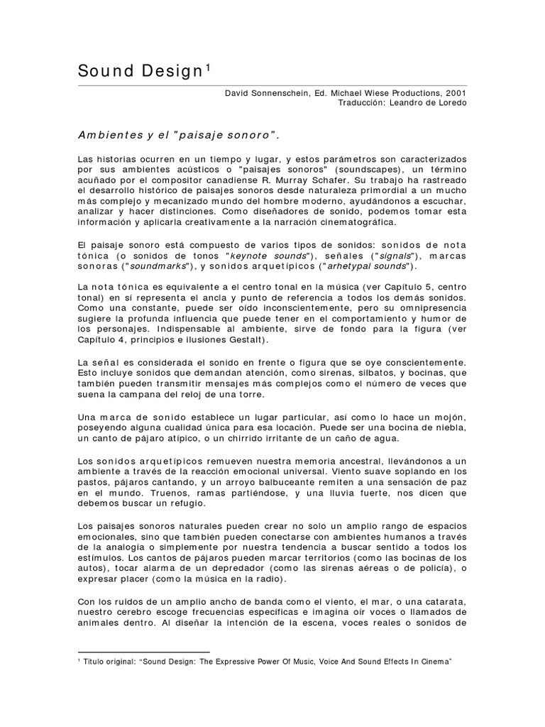 Sonnenschein David Diseño de Sonido PDF Sonido Entretenimiento