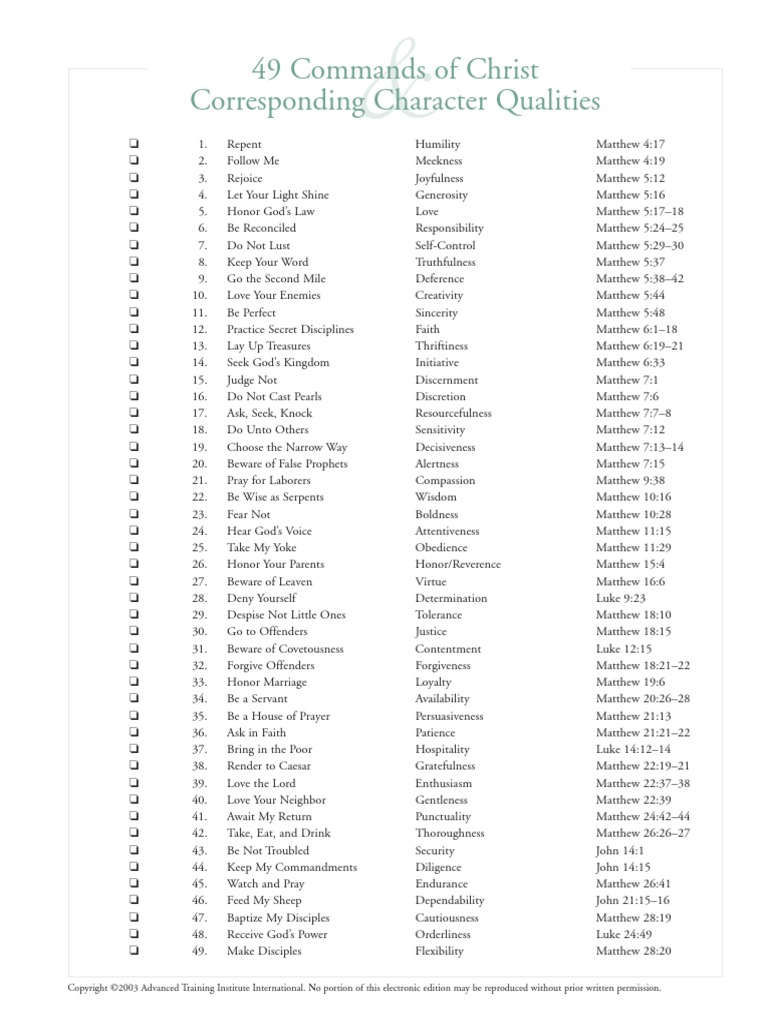 49 Commands of Christ PDF Gospel Of Matthew Wisdom