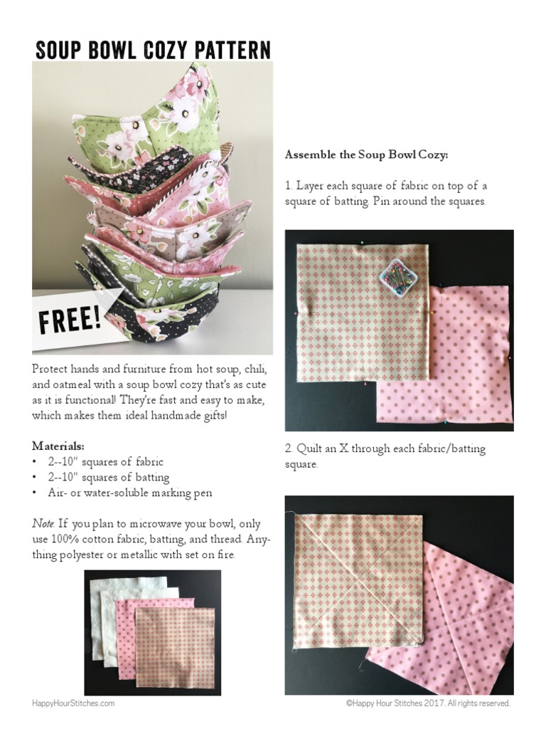 Assemble The Soup Bowl Cozy ©happy Hour Stitches 2017. All Rights