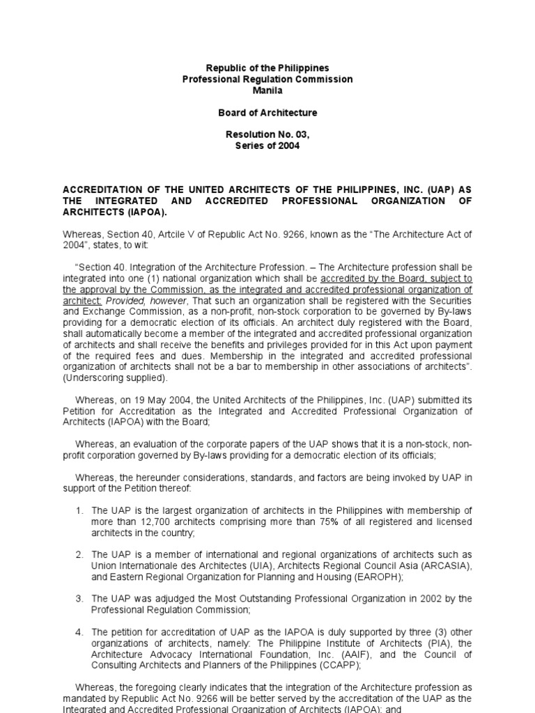 PRC BOA Board Resolutions Architect Profession