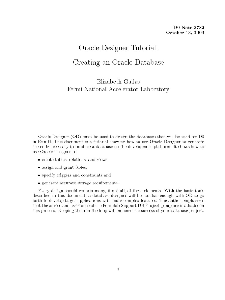 Oracle Designer Database Creation Guide | PDF | Databases | Oracle Database