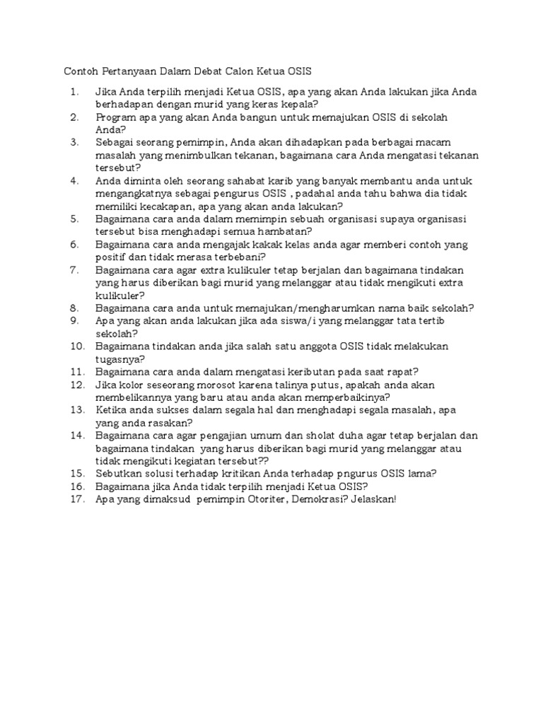 Contoh Pertanyaan Dalam Debat Calon Ketua OSIS | PDF