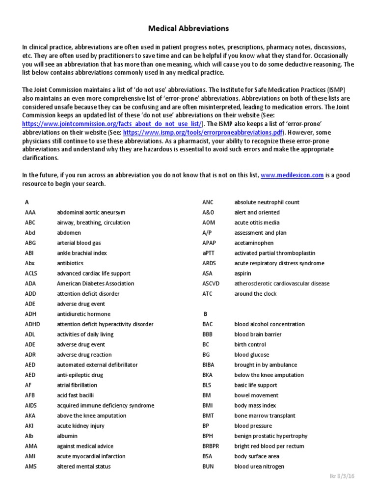 Medical Abbreviations AZ PDF Myocardial Infarction Renal Function