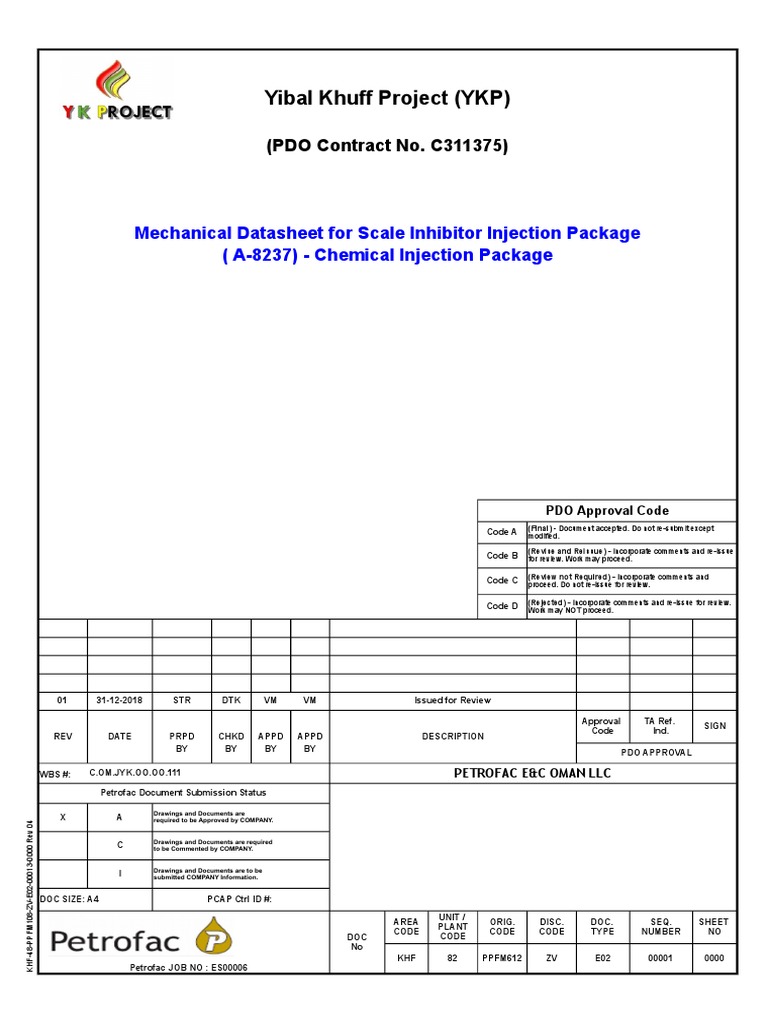 Scale Inhibitor Injection Package Datasheet | PDF | Pump | Valve