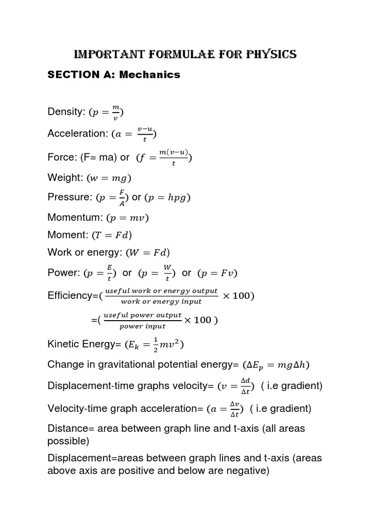 Essential Physics Formulae Guide | PDF | Kinetic Energy ...