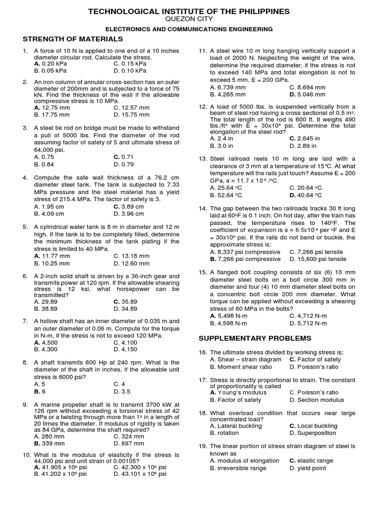Strength of Materials With Answers | PDF | Young's Modulus | Stress ...
