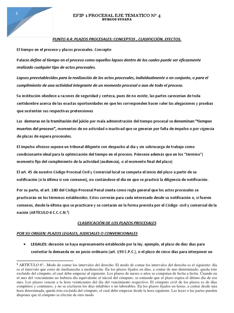 Plazos Procesales | PDF | Ley procesal | Apelación