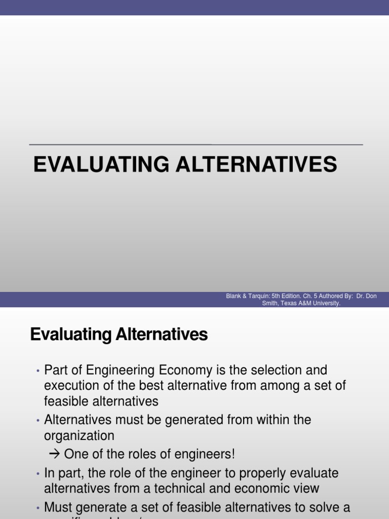 Evaluating Engineering Alternatives | PDF | Money | Economies