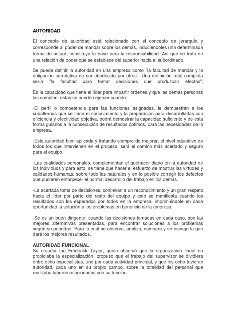Concepto y Tipos de Autoridad Empresarial | PDF | Toma de decisiones ...