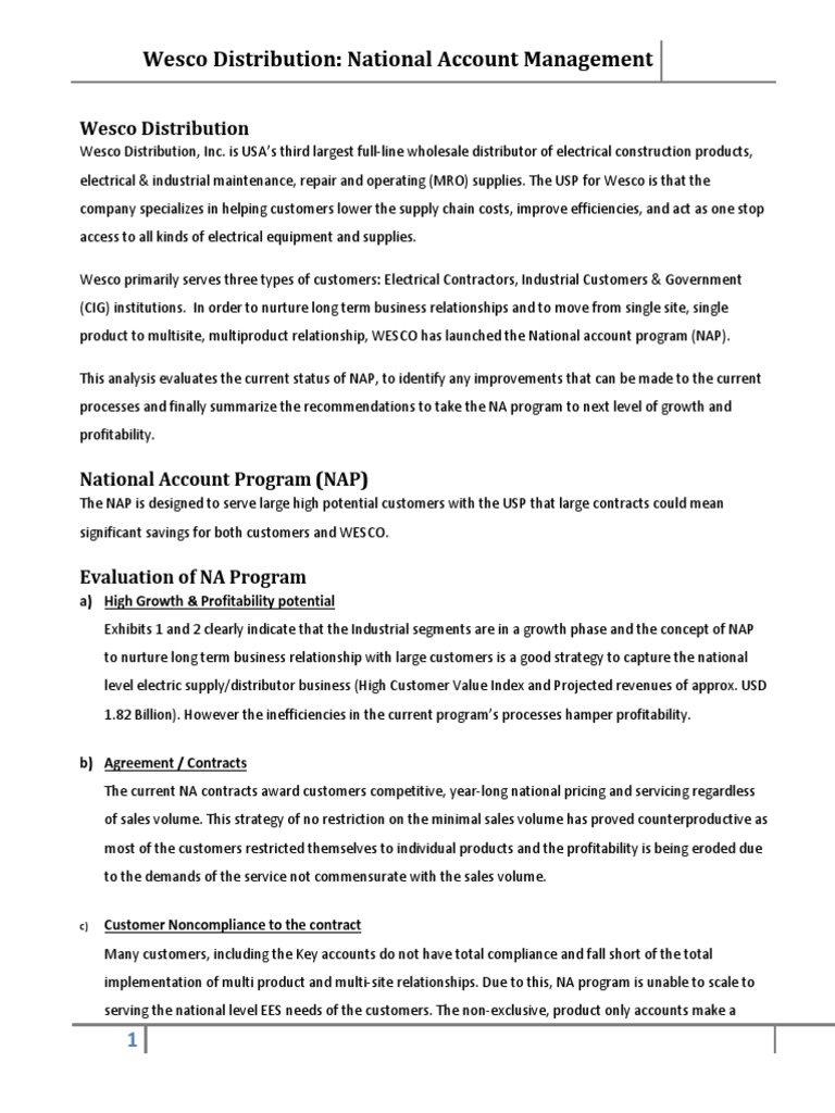 Evaluating and Improving Wesco Distribution's National Account
