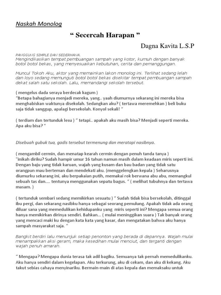 Contoh Naskah Monolog Singkat Pendidikan Nasional Kapan Bpupki - IMAGESEE