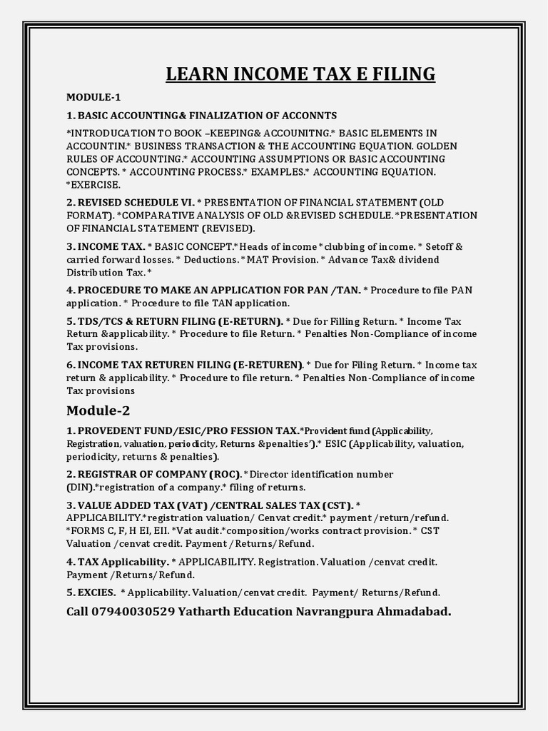 Income Tax E-Filing & Accounting Guide | PDF