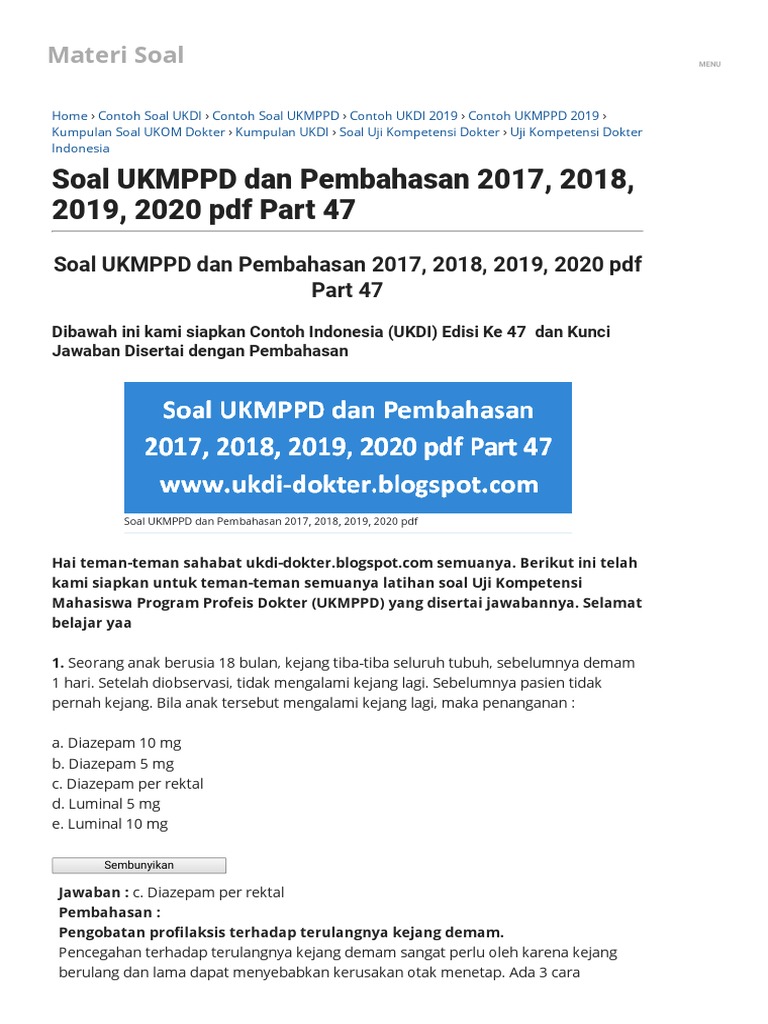 Soal Ukmppd Dan Pembahasan 2017 2018 2019 2020 Pdf Part 47