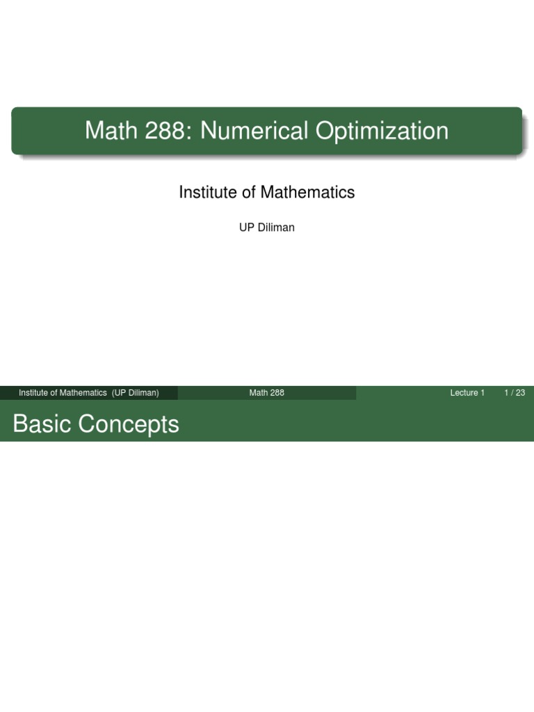 Math 288: Numerical Optimization: Institute of Mathematics | PDF ...