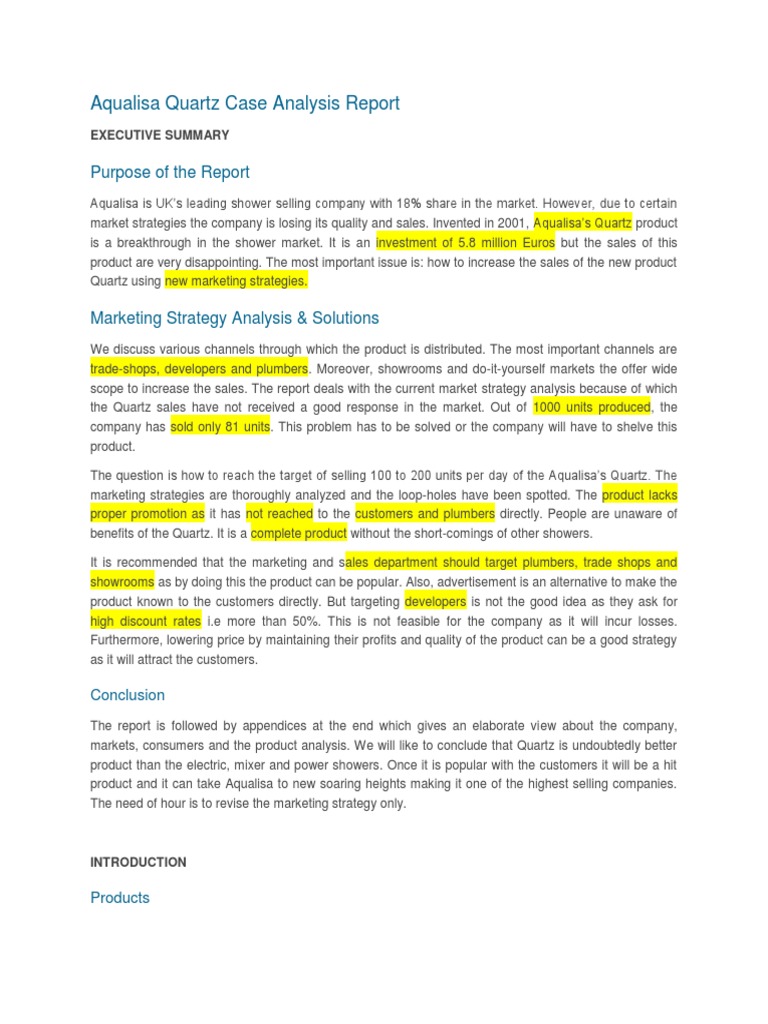 Aqualisa Quartz Case Analysis Report PDF Retail Sales