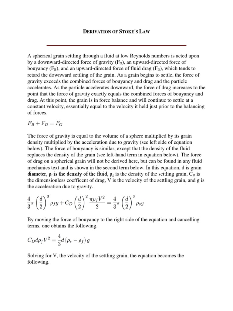 Derivation of Stoke | PDF | Centrifugation | Centrifuge